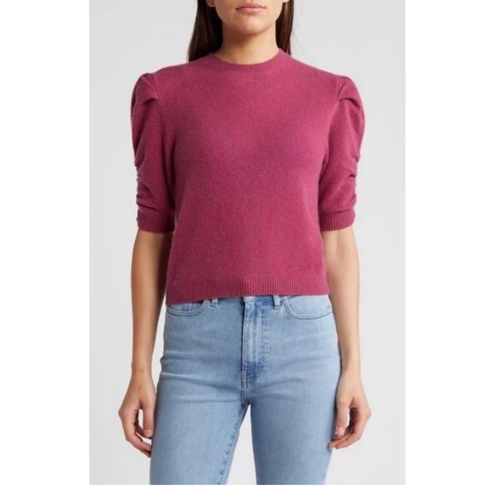 NWOT FRAME Ruched Sleeve 100% Cashmere Sweater in Dragon Fruit